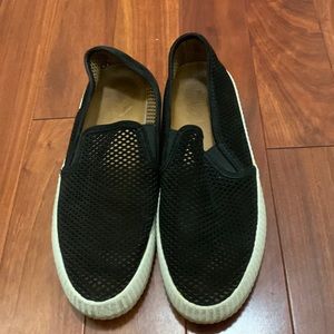 Frye black suede Camille perforated slip-on. Size 8.5